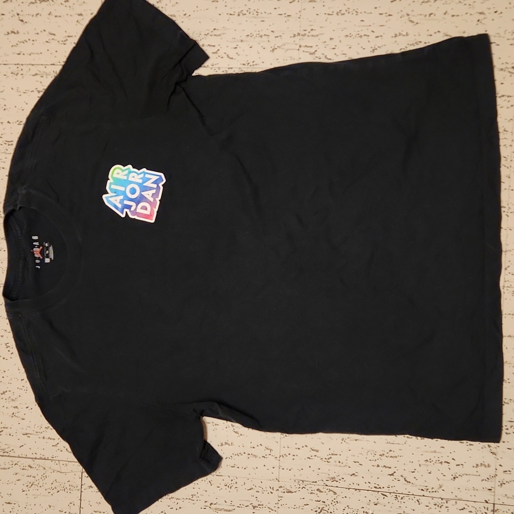 Air Jordan Black Spell Out Multi Logo Full Graphic Crewneck T-Shirt